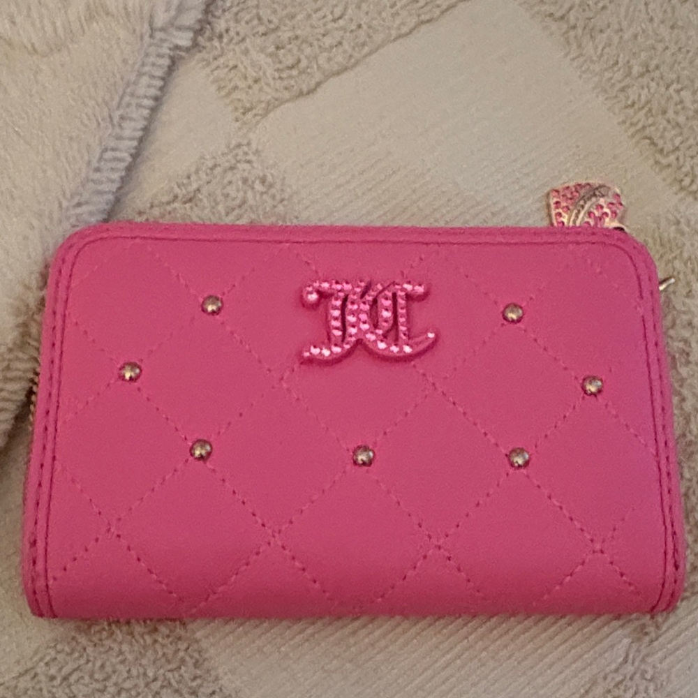 Juicy Couture Hot Pink Quilted Wallet with Rhinestones